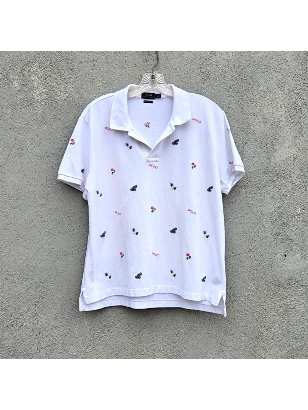 Polo Ralph Lauren Classic Fit Piqué Polo Shirt White Novelty Embroidered Men ML